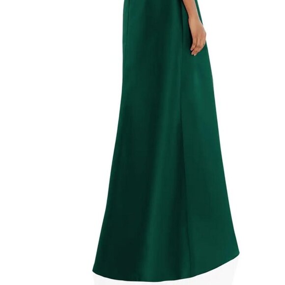 Alfred Sung Hunter Green One-Shoulder Satin Gown D831 - Picture 6 of 6